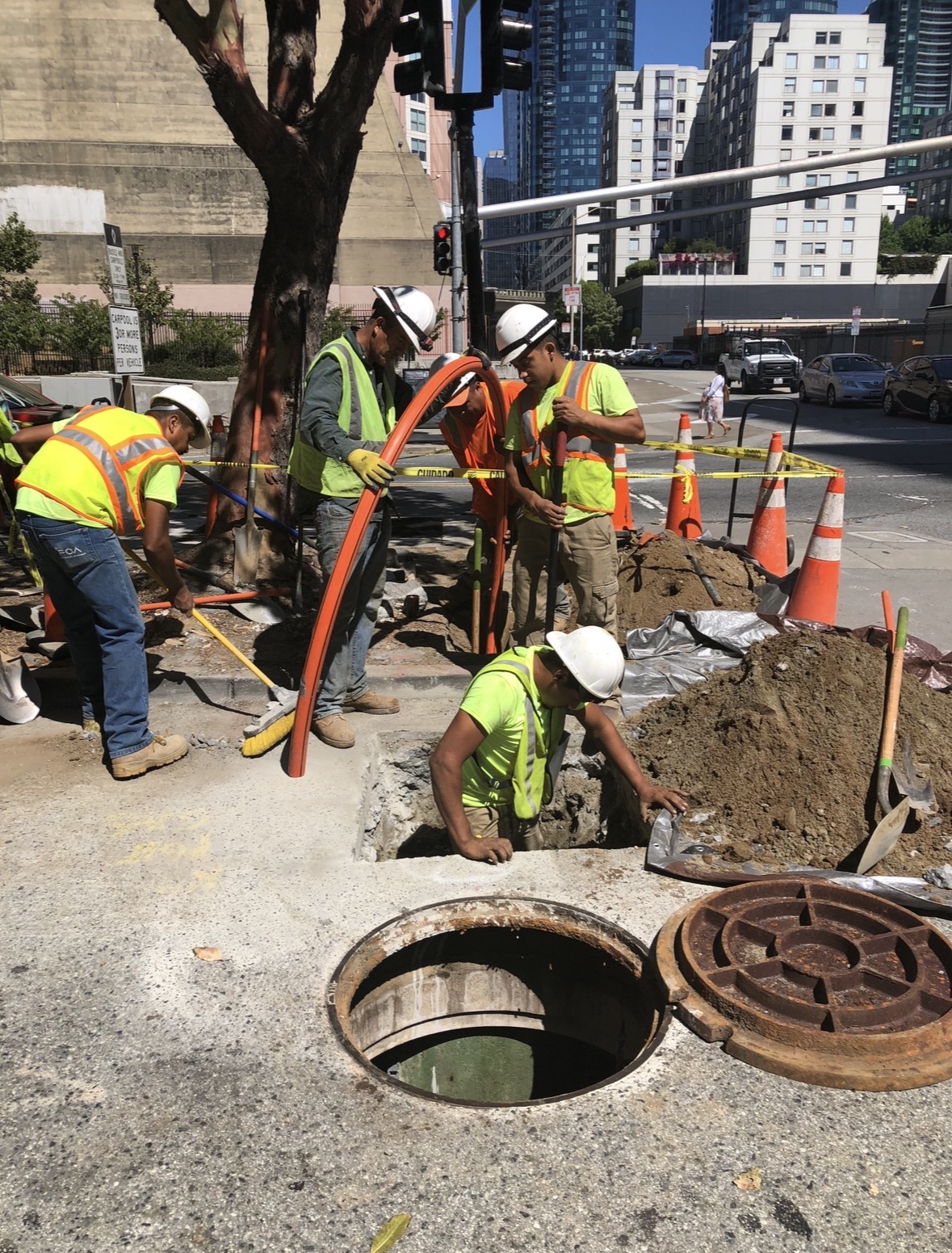 Open trench utility construction with field crews
