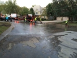 Cleanup after a day of drilling in a residential neighborhood in Houston, TX